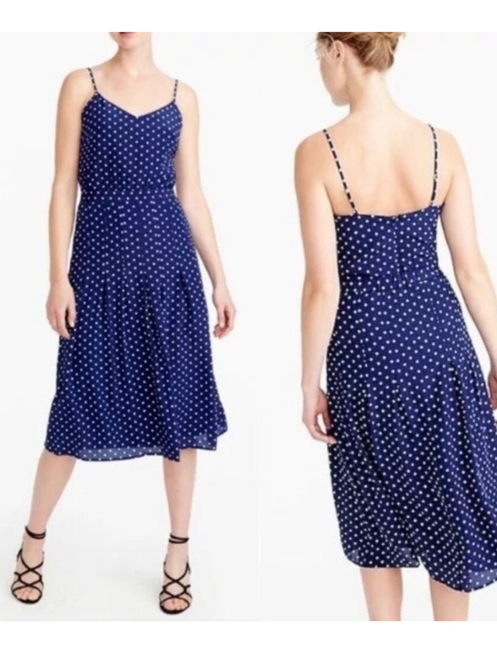 💙 J.Crew Silk Polka Dot Midi Dress | 4 | Navy & White